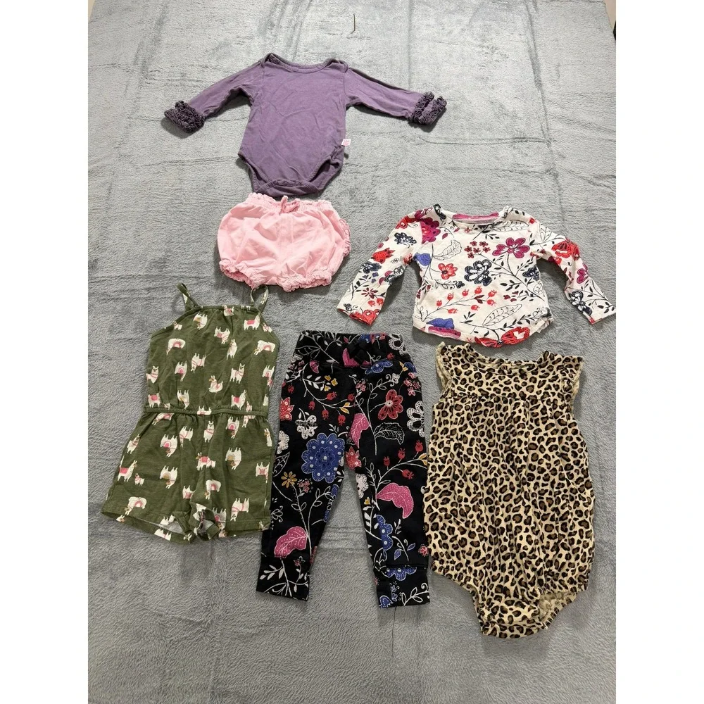 Old Navy‎ RuffleButts Baby Girl 12-18M Bundle 6pc Floral Leopard Llama Rompers
